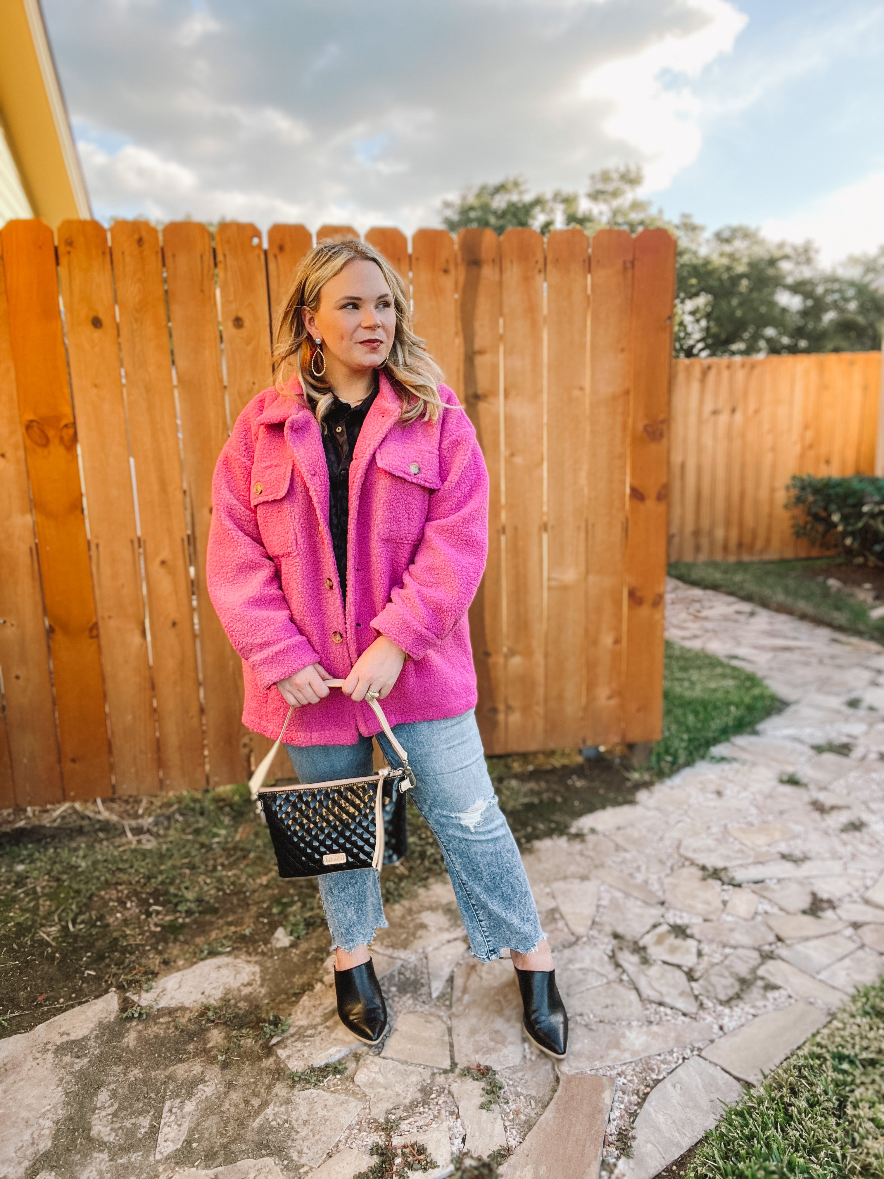Plush Comfort Button Up Sherpa Shacket in Hot Pink - Giddy Up Glamour Boutique