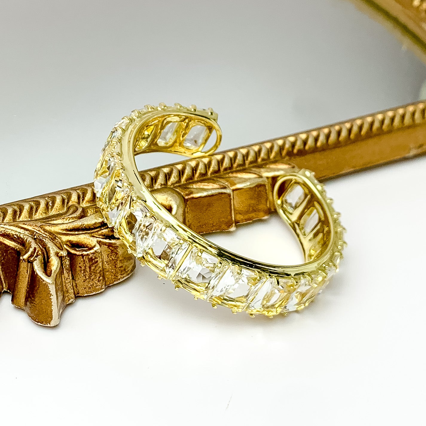 Sorrelli | Julianna Rectangle Crystal Cuff Bracelet in Bright Gold Tone and Clear - Giddy Up Glamour Boutique
