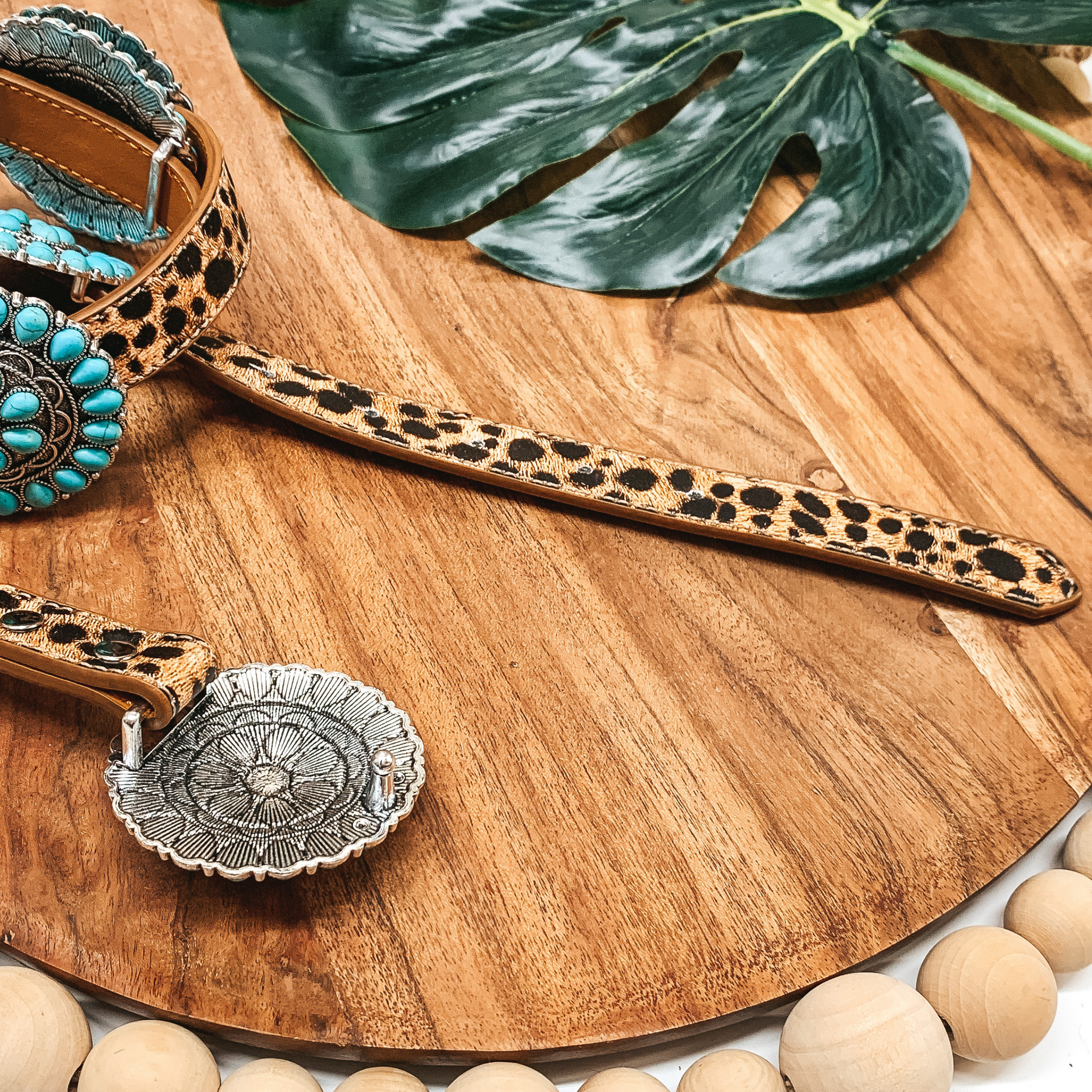 Turquoise Clusters on Leopard Print Belt - Giddy Up Glamour Boutique