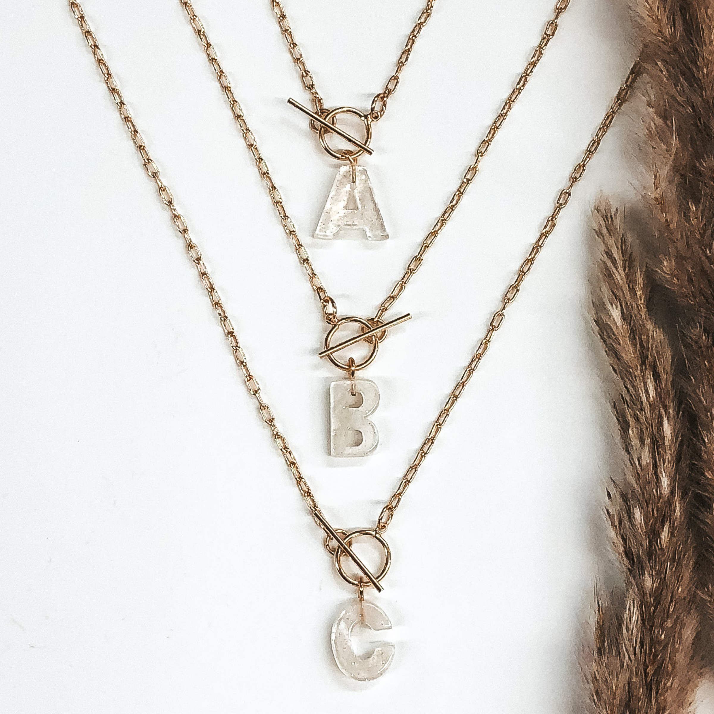 White Sparkle Initial Charm Gold Necklace - Giddy Up Glamour Boutique