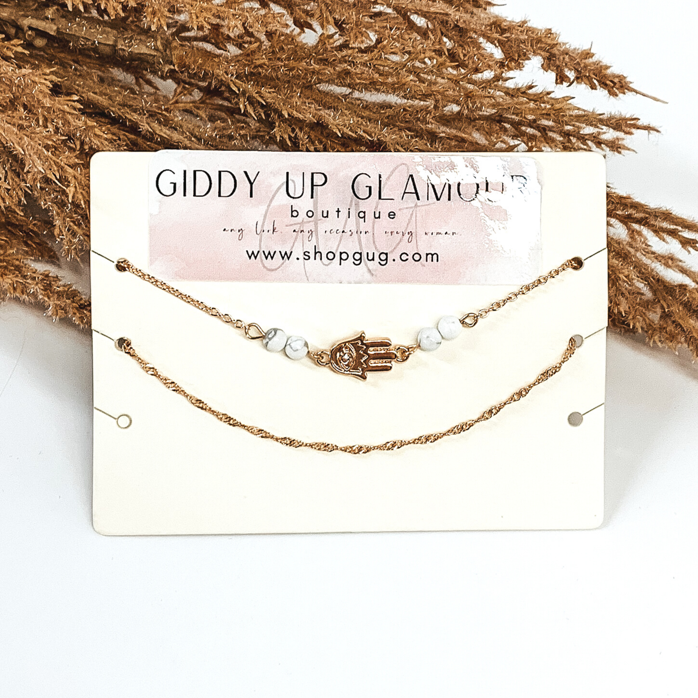 Set of 2 | Evil Eye Multi Chained Anklets in Gold/White - Giddy Up Glamour Boutique