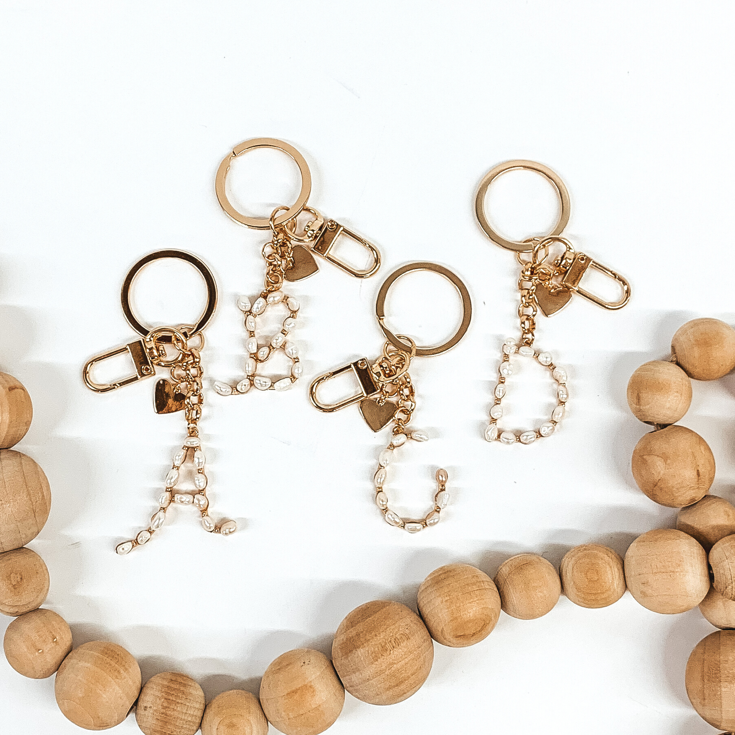 Gold Pearl Initial Key Chains - Giddy Up Glamour Boutique