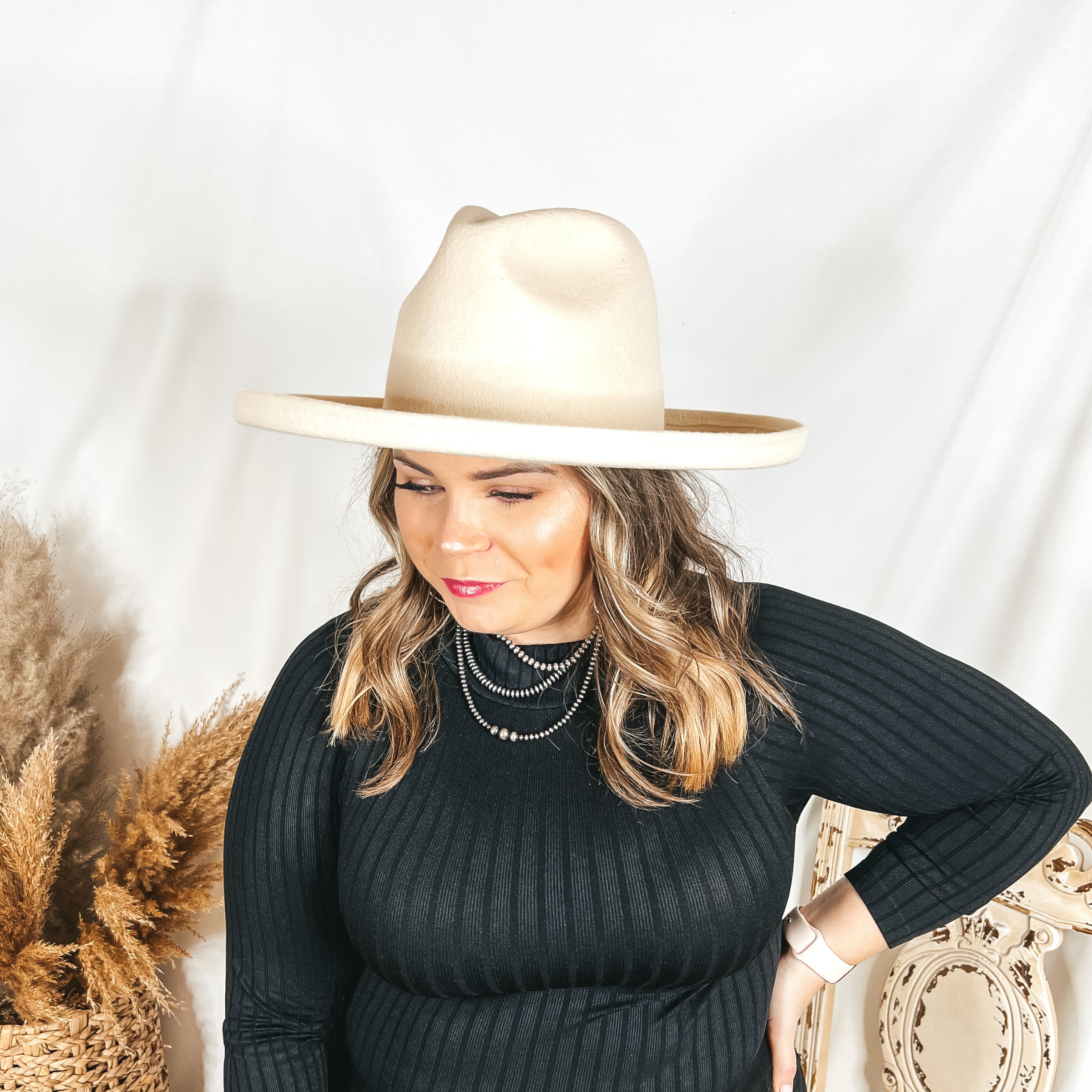 GiGi Pip | Maude Pencil Brim Wool Felt Hat in Off White - Giddy Up Glamour Boutique