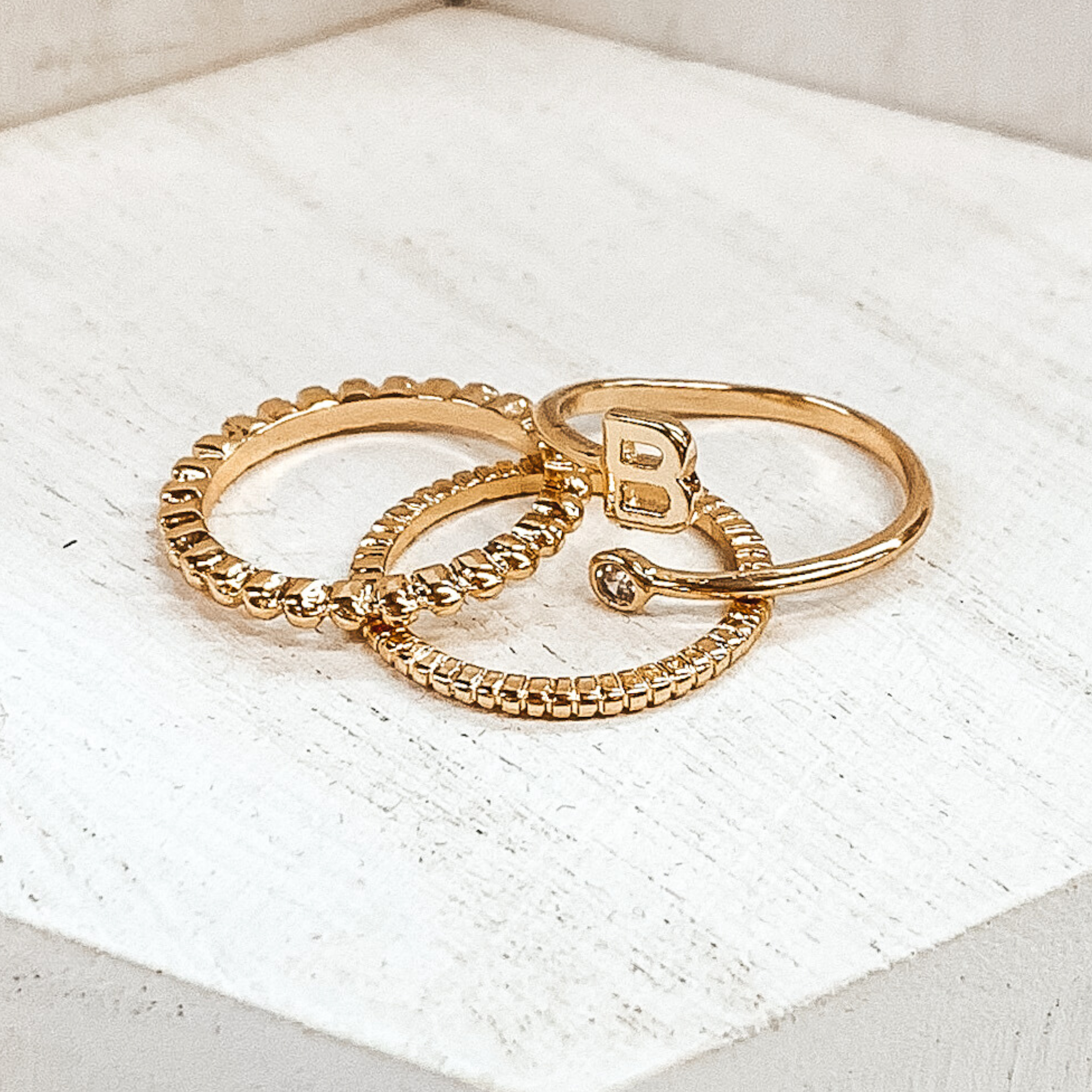 Initial Ring Set in Gold Tone - Giddy Up Glamour Boutique