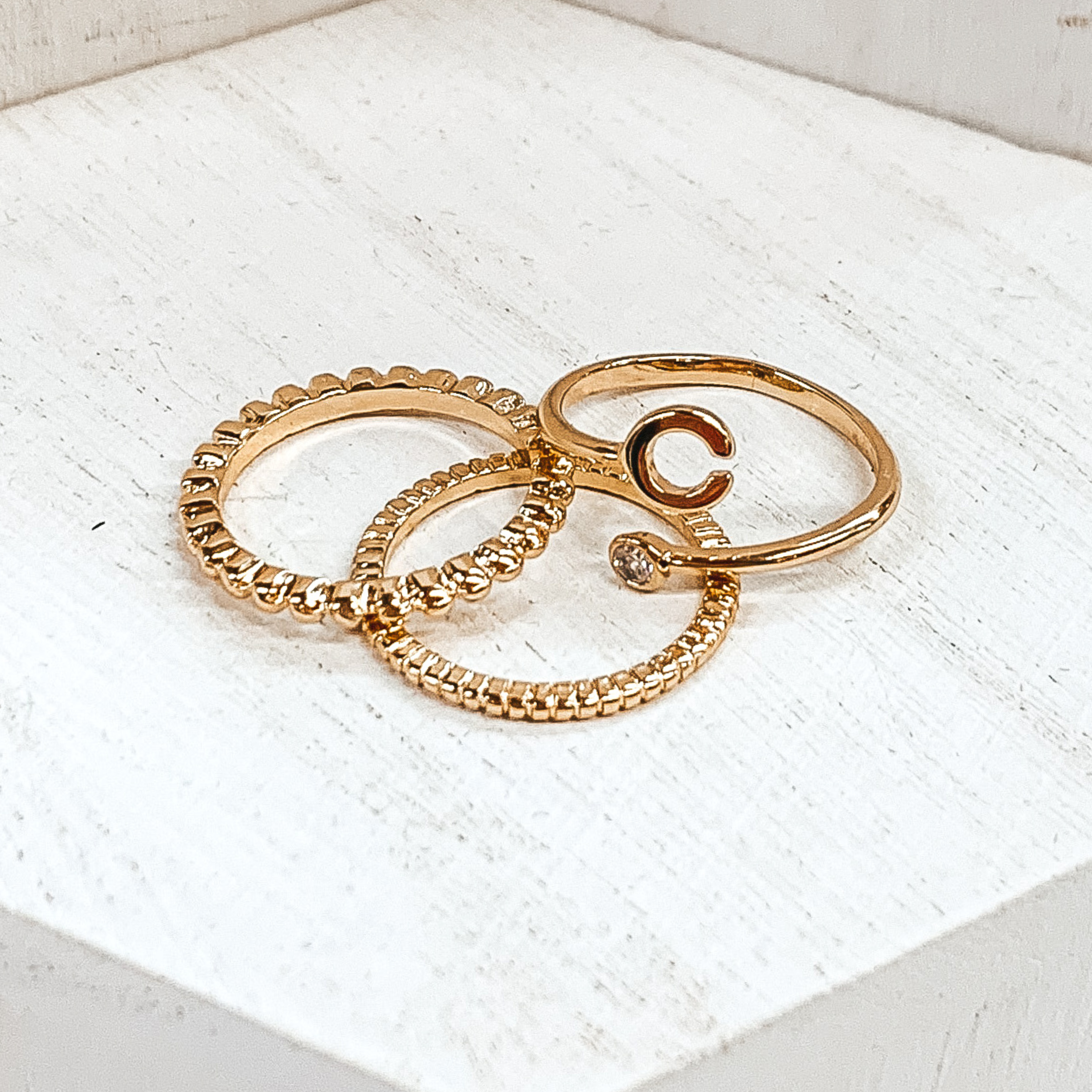 Initial Ring Set in Gold Tone - Giddy Up Glamour Boutique
