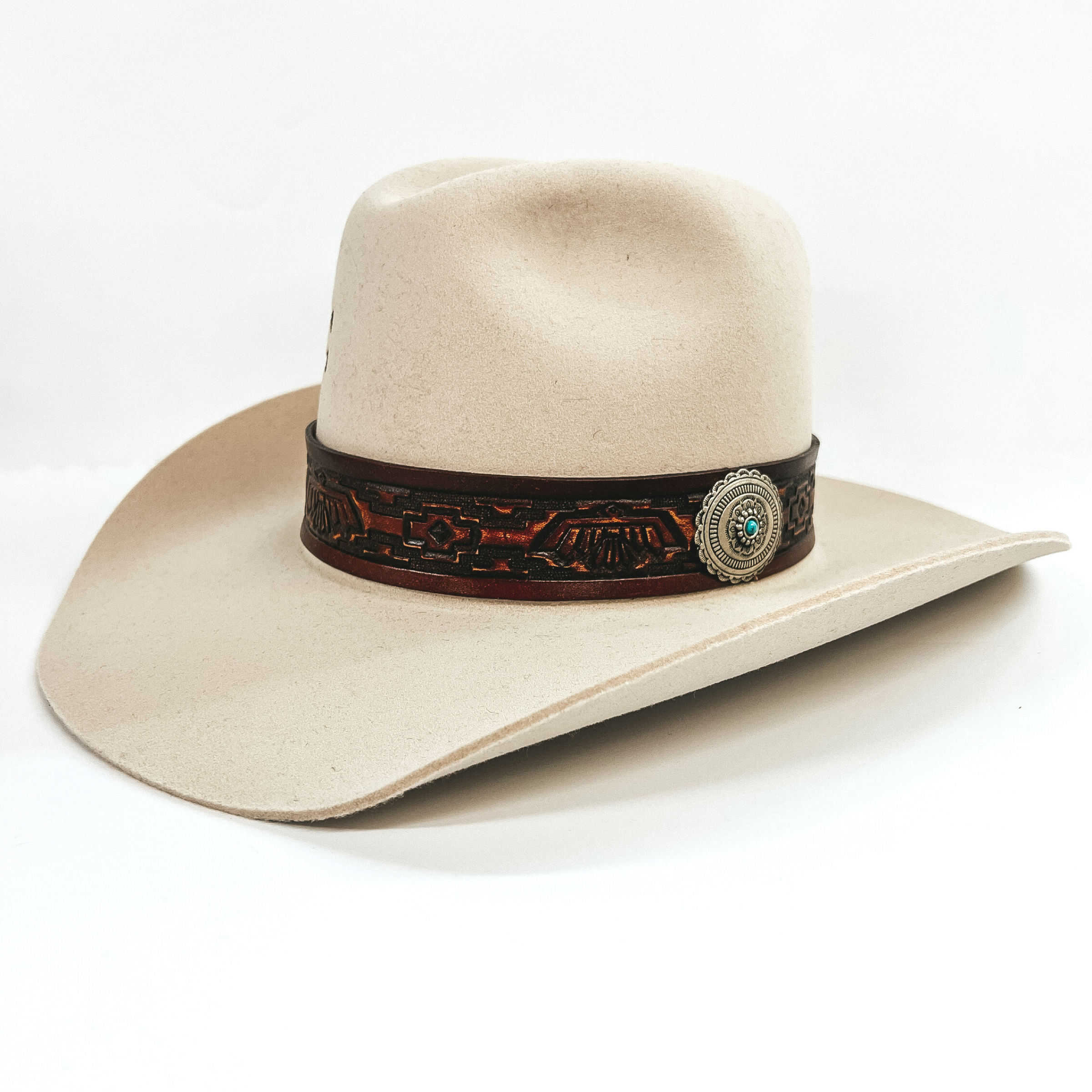 Charlie 1 Horse | Chief Wool Felt Hat with Leather Tooled Band and Silver Concho in Bone - Giddy Up Glamour Boutique