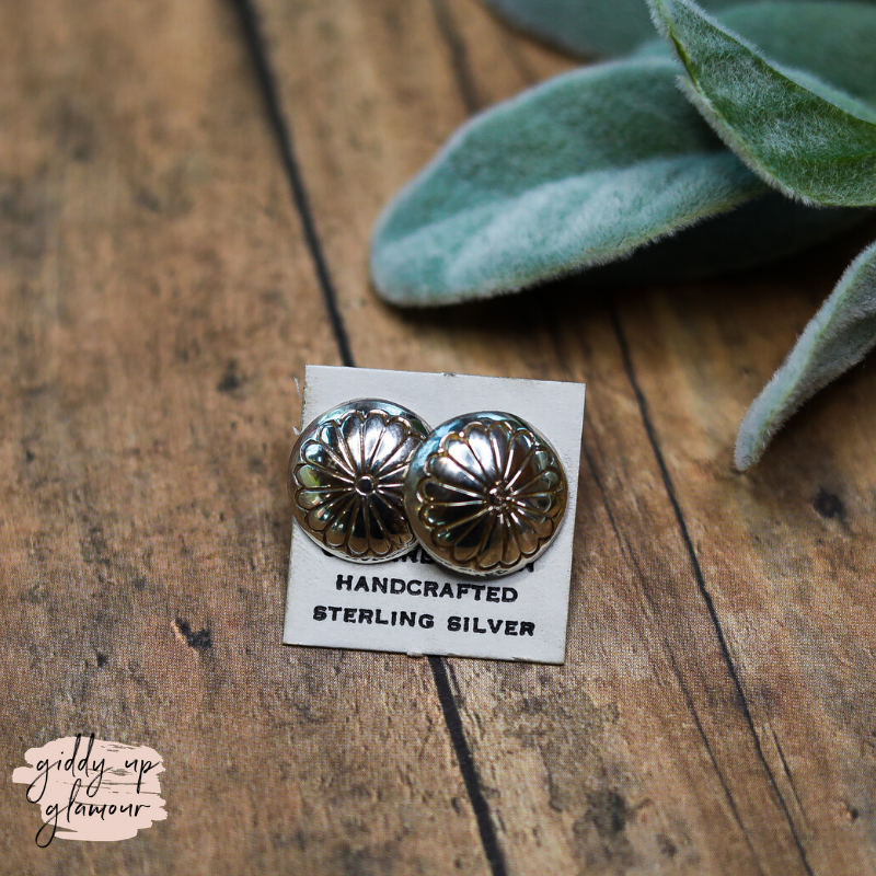 Navajo | Navajo Handmade Sterling Silver Medium Concho Stud Earrings - Giddy Up Glamour Boutique