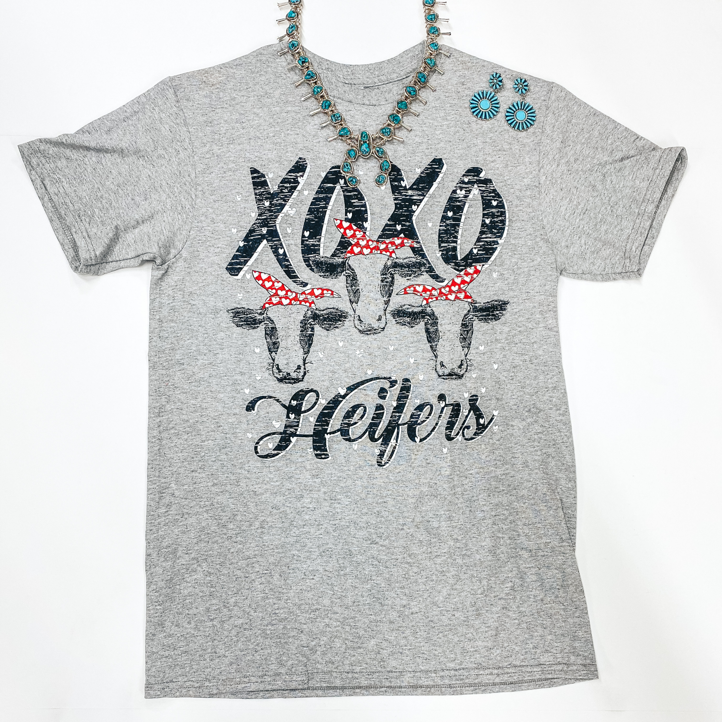 XOXO Heifers Short Sleeve Graphic Tee in Heather Grey - Giddy Up Glamour Boutique