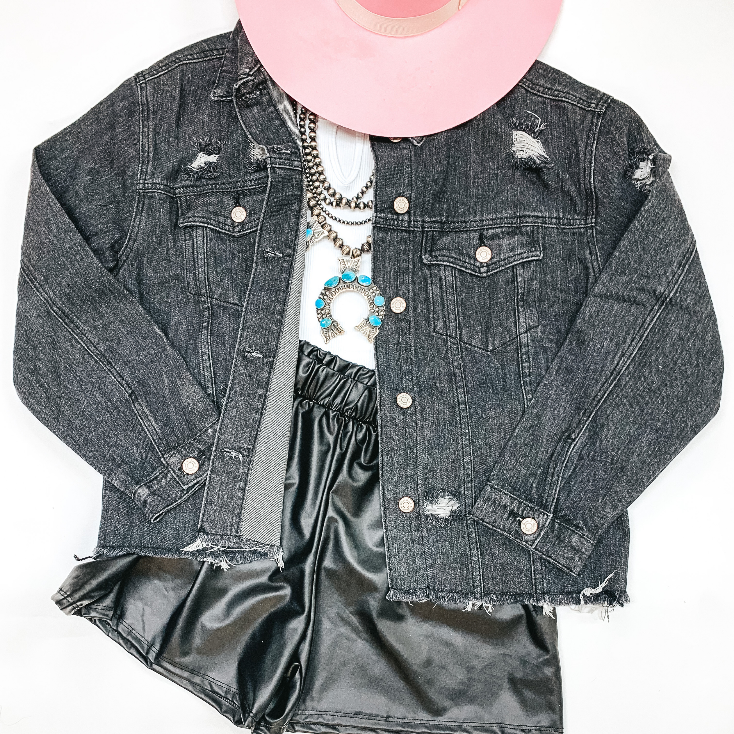 Chic Needs Button Up Cropped Denim Jacket in Black - Giddy Up Glamour Boutique