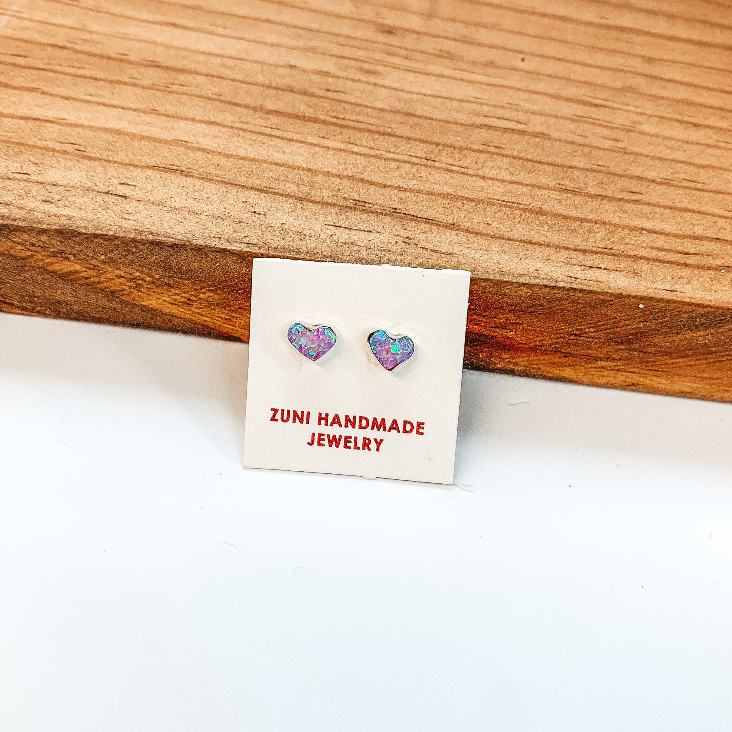 Angie Rosetta | Zuni Handmade Sterling Silver Heart Stud Earrings in Purple Opal - Giddy Up Glamour Boutique