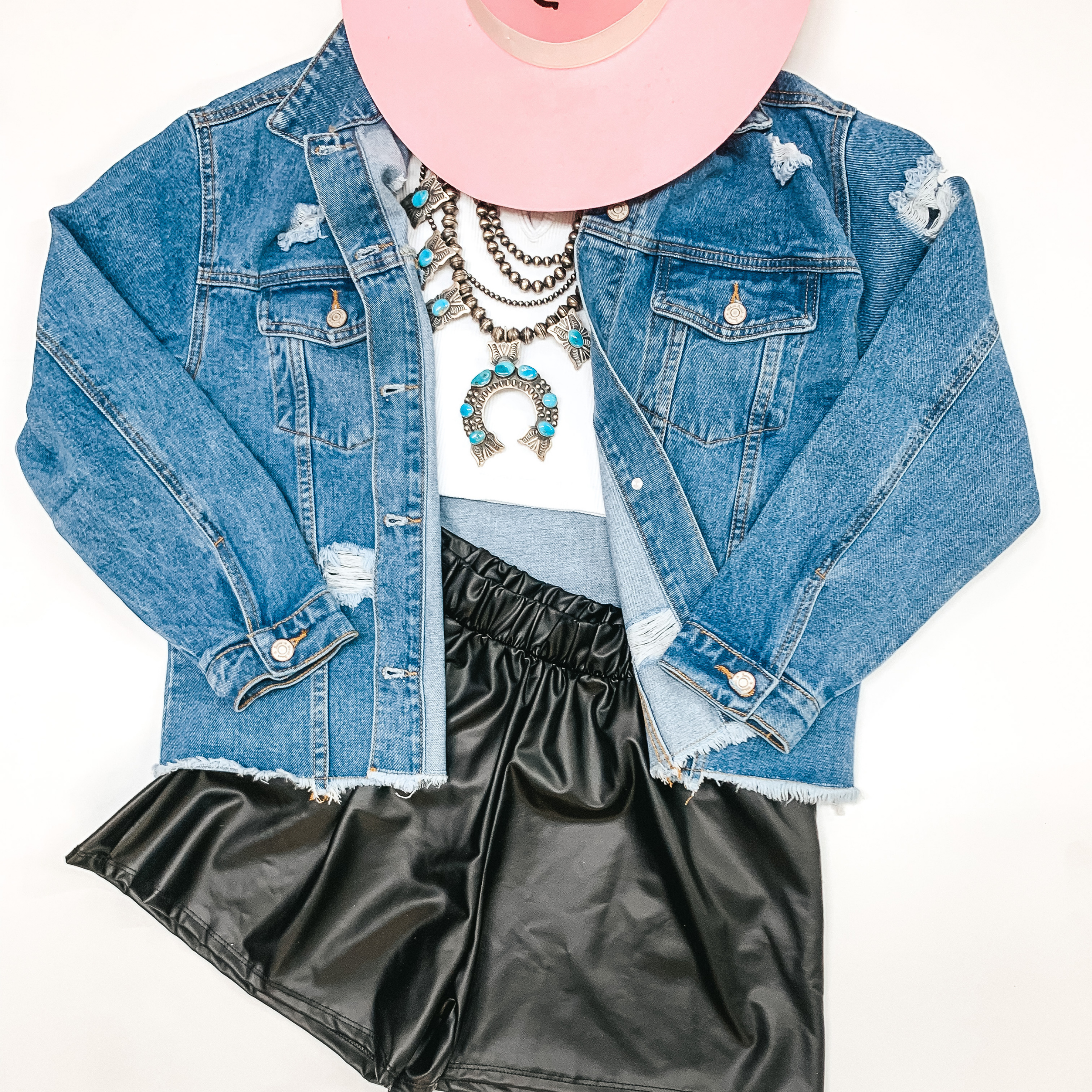 Chic Needs Button Up Cropped Denim Jacket in Medium Wash - Giddy Up Glamour Boutique