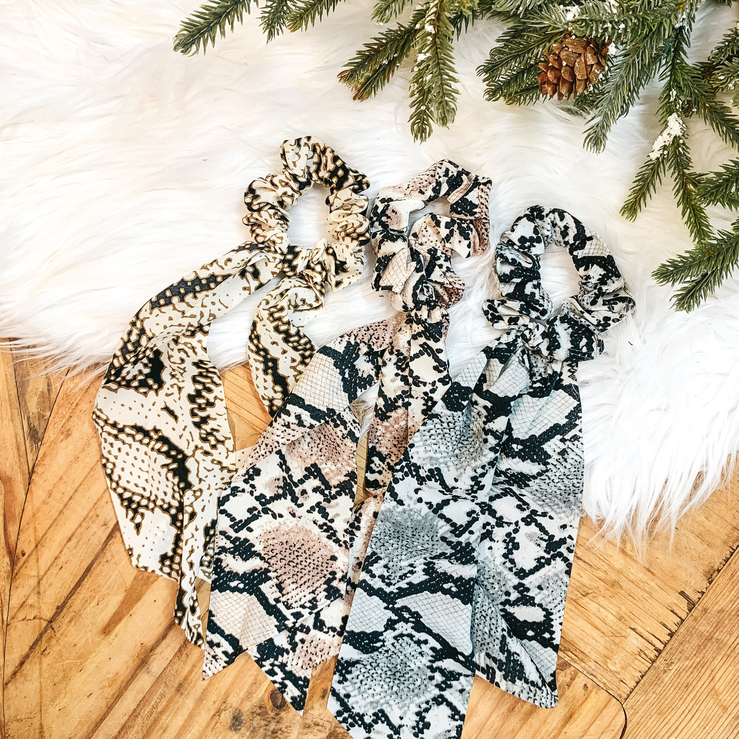 Buy 3 for $10 | Snakeskin Scrunchie with Tie - Giddy Up Glamour Boutique