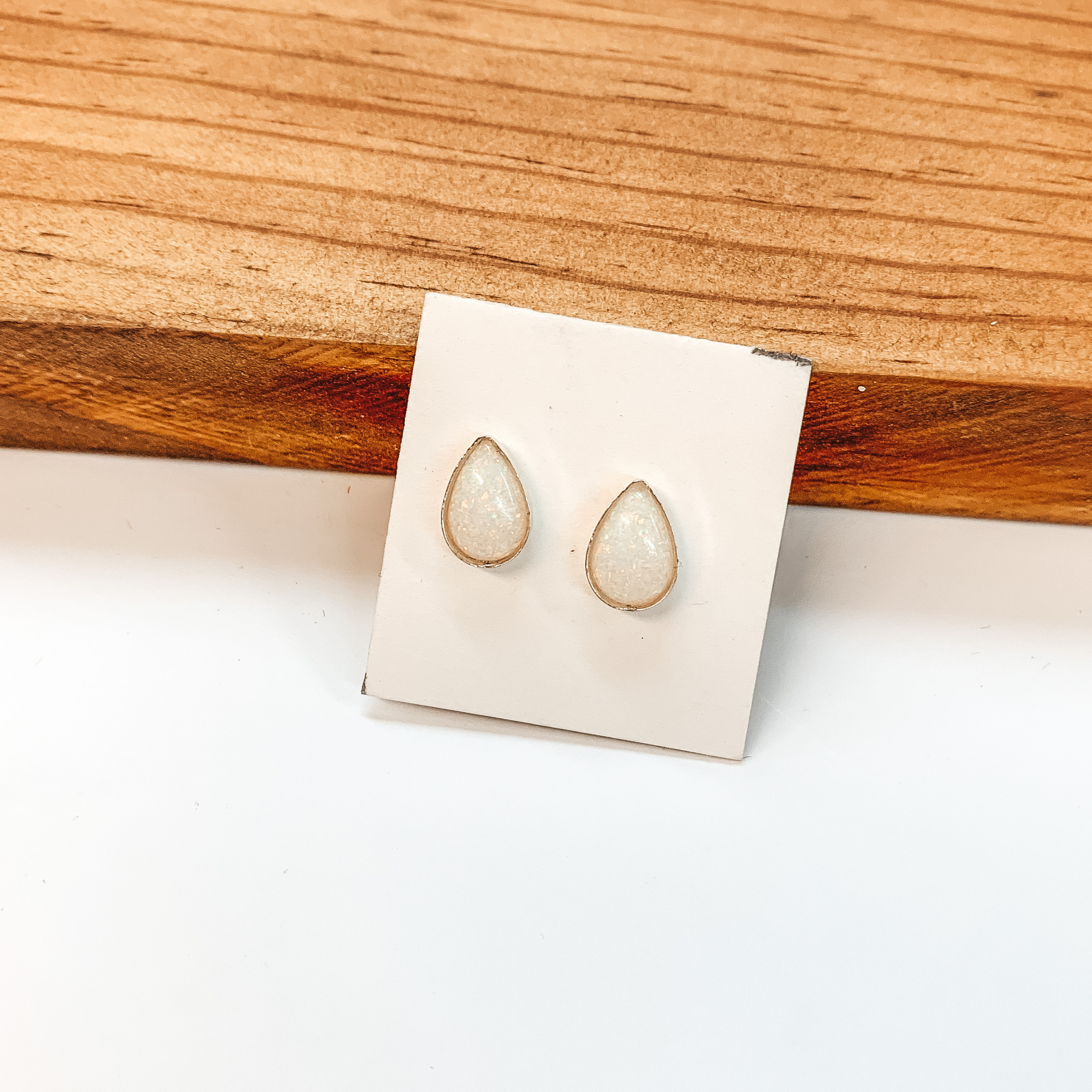 Navajo | Navajo Handmade Sterling Silver Teardrop Stud Earrings in Opal - Giddy Up Glamour Boutique