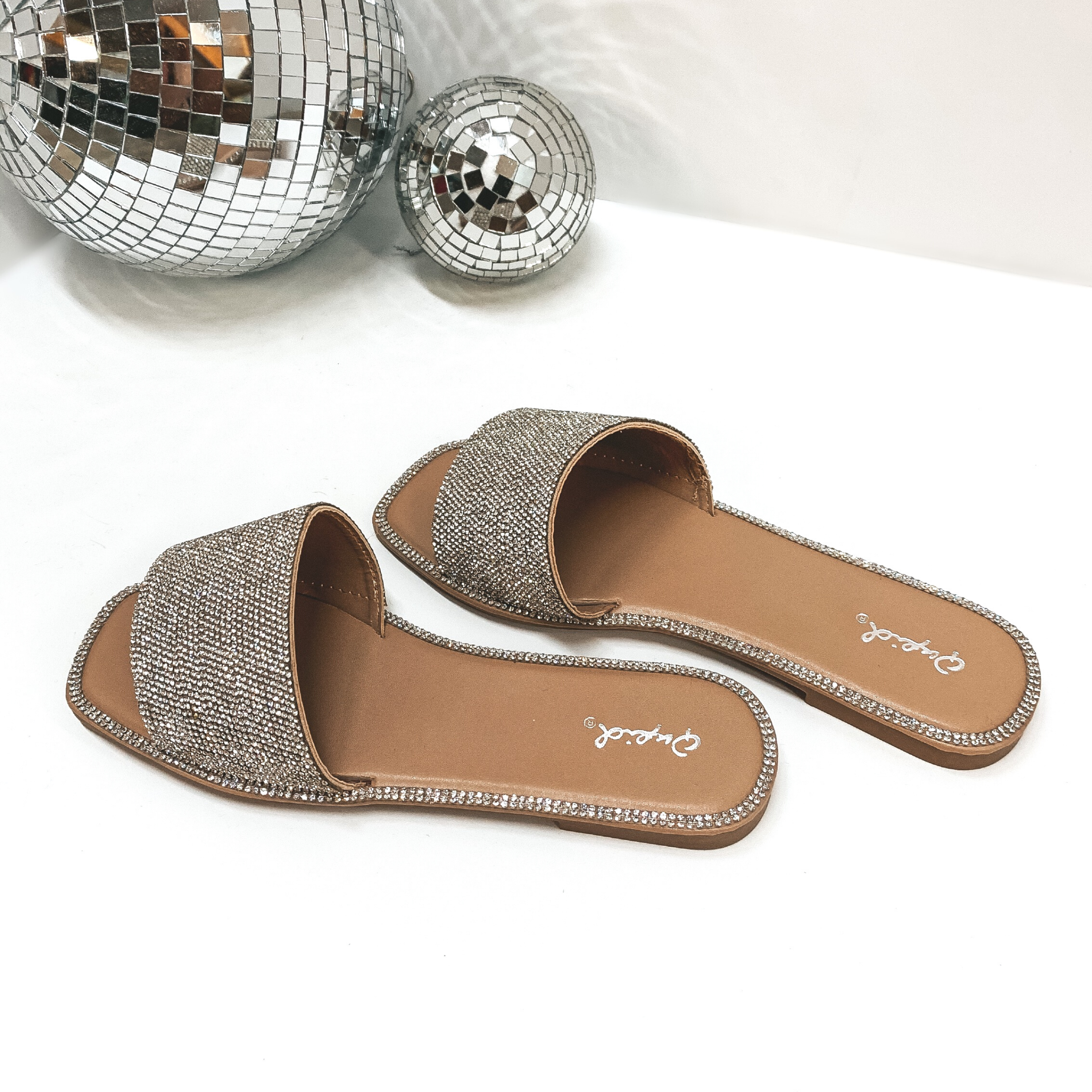 Twinkle and Shine Crystal Slide On Sandals with Crystal Trim Sole - Giddy Up Glamour Boutique
