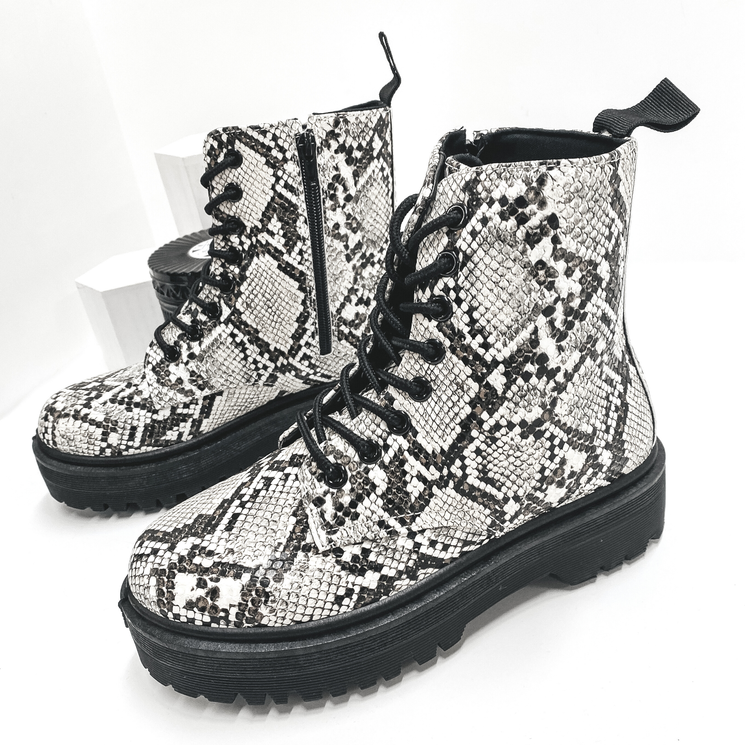 Born to be Wild Combat Boots in Snake - Giddy Up Glamour Boutique