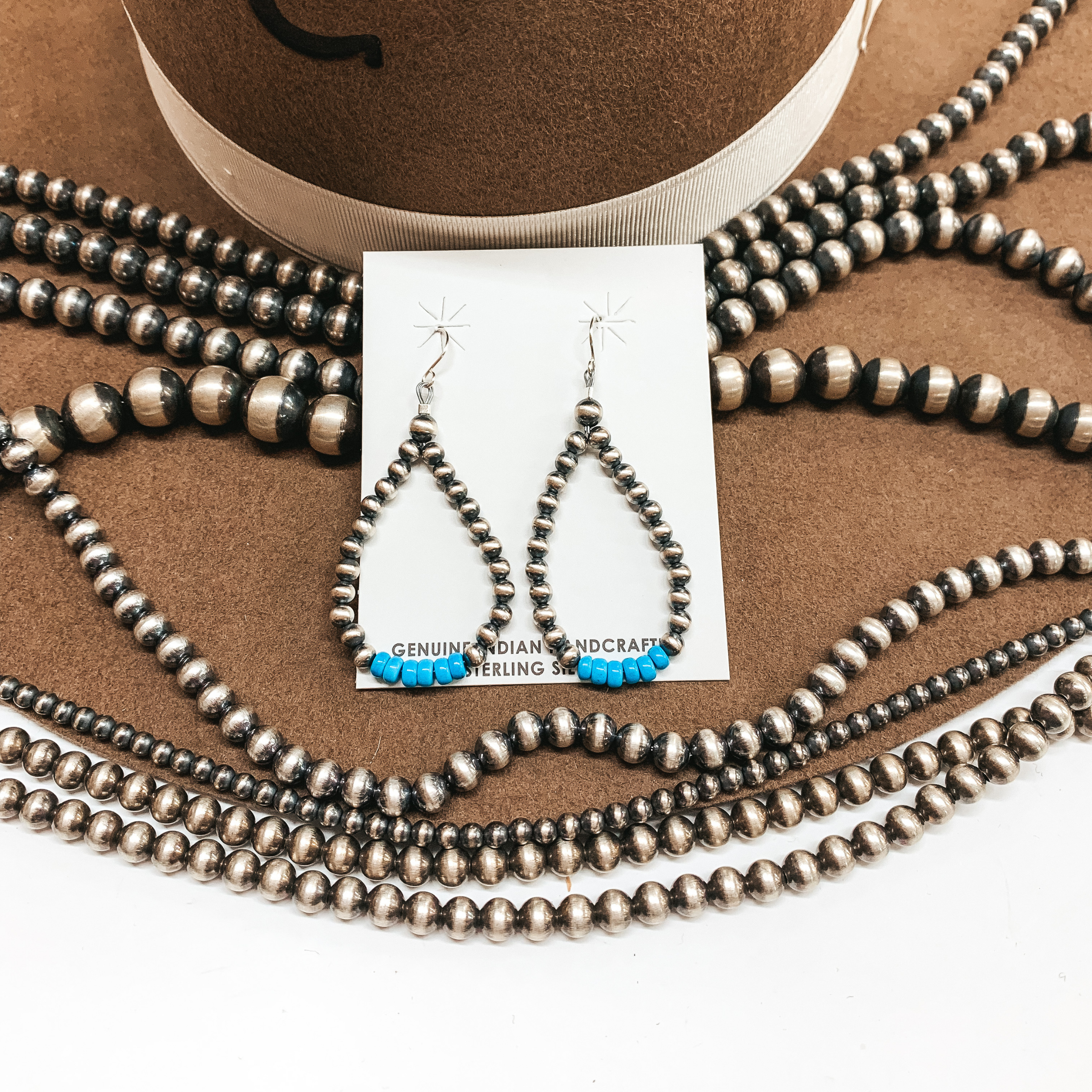 Mason Lee | Navajo Handmade Sterling Silver Navajo Pearl and Turquoise Teardrop Earrings - Giddy Up Glamour Boutique