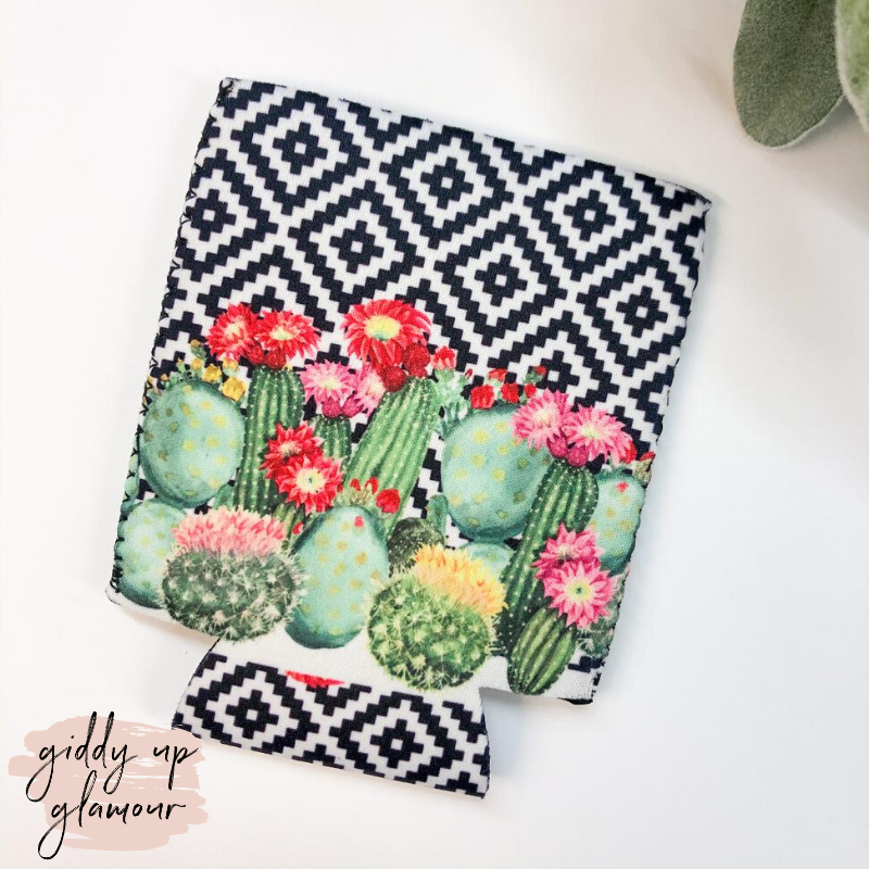 Black and White Cactus Koozie - Giddy Up Glamour Boutique