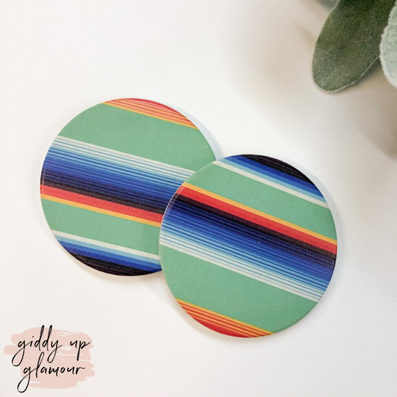 Set of Two | Mint Serape Car Coasters - Giddy Up Glamour Boutique