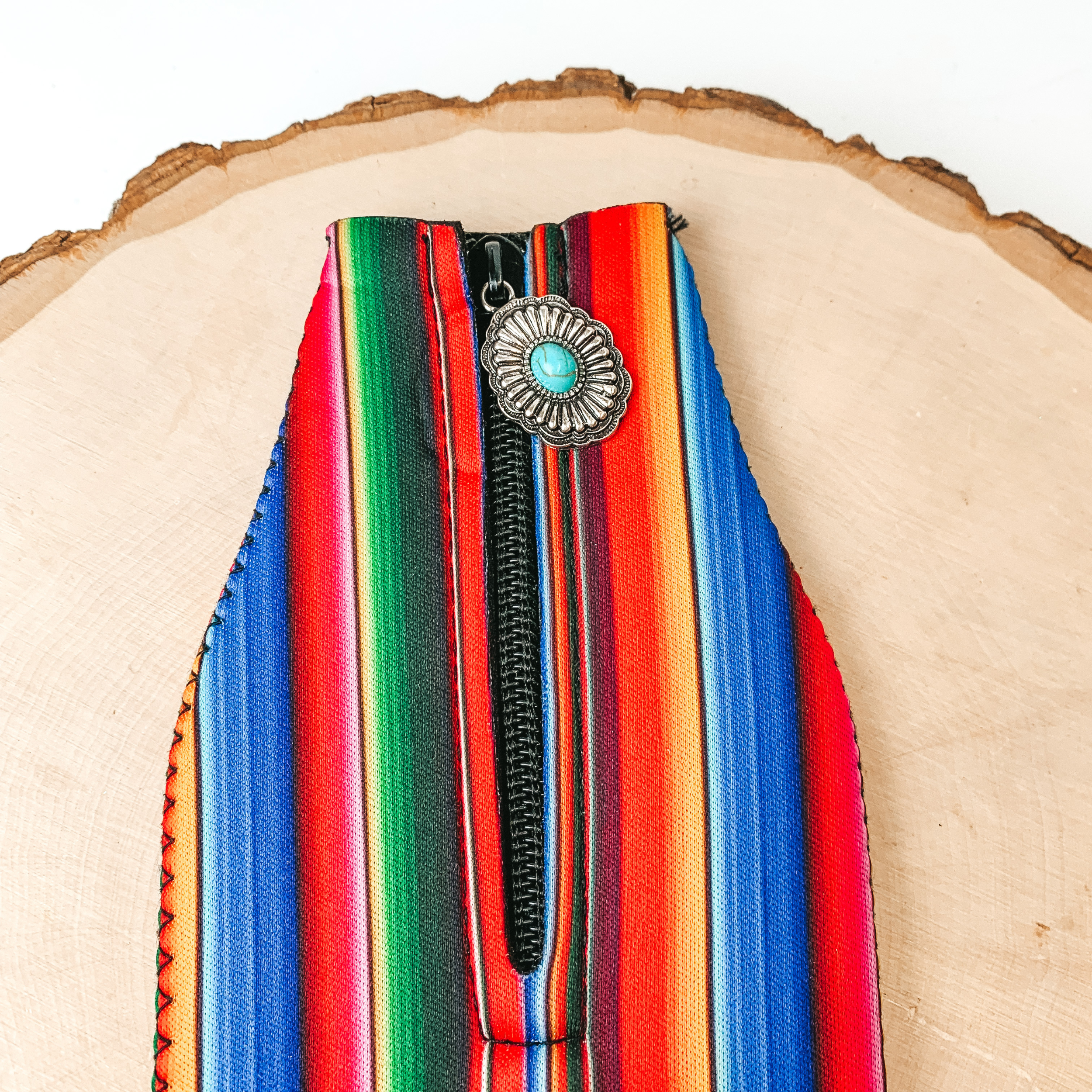 Serape Print Zip Up Koozie with Concho Charm - Giddy Up Glamour Boutique