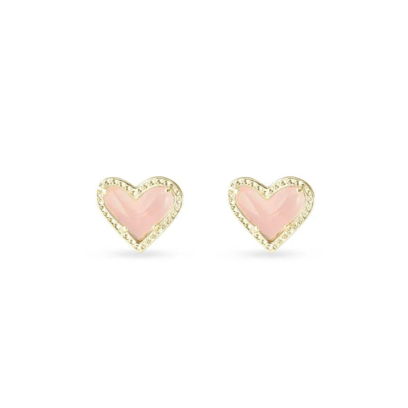 Kendra Scott Ari Heart Gold Stud Earrings in Rose Quartz – Giddy