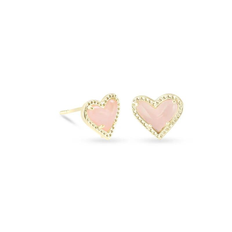 Kendra Scott | Ari Heart Gold Stud Earrings in Rose Quartz - Giddy Up Glamour Boutique