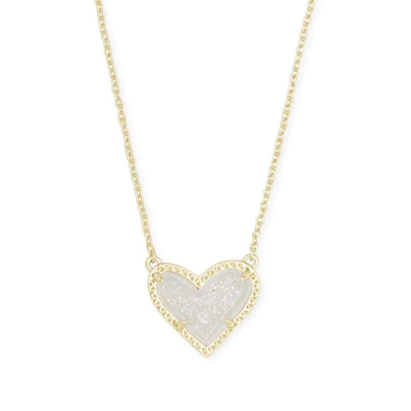 Kendra Scott | Ari Heart Gold Pendant Necklace in Iridescent Drusy - Giddy Up Glamour Boutique