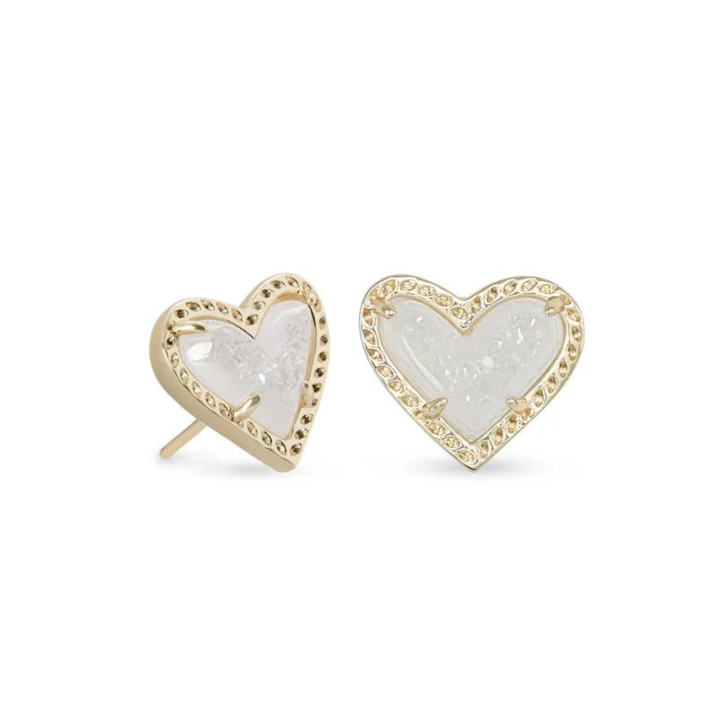 Kendra Scott Ari Heart Gold Stud Earrings in Iridescent Drusy
