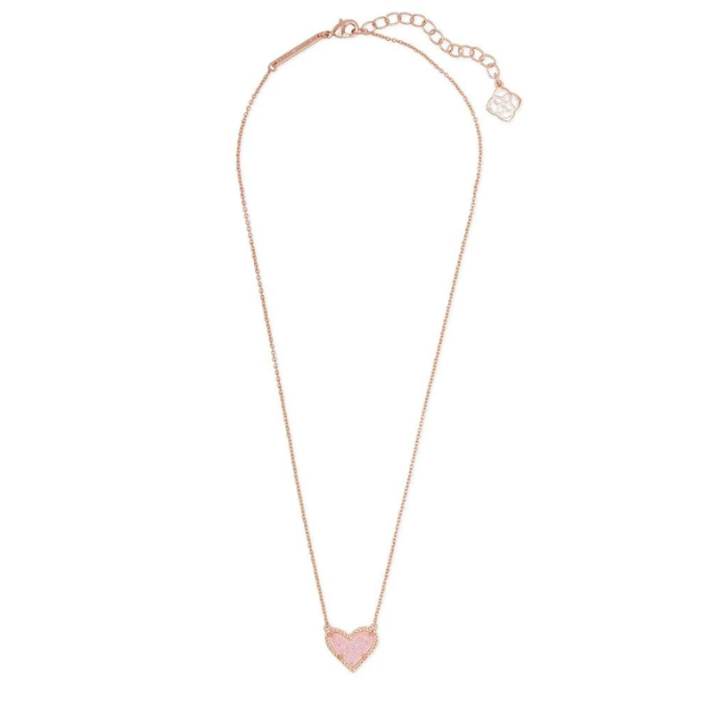 Kendra Scott | Ari Heart Rose Gold Pendant Necklace in Light Pink Drusy - Giddy Up Glamour Boutique