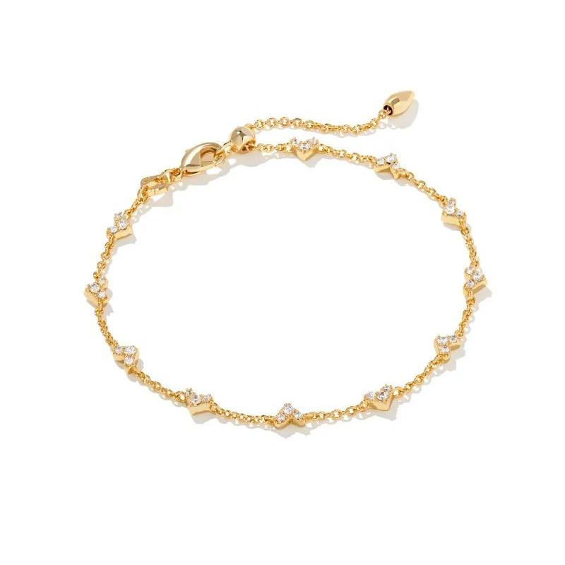 Kendra Scott | Haven Gold Crystal Heart Delicate Chain Bracelet in White Crystal - Giddy Up Glamour Boutique
