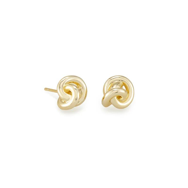 Gold knot earrigs, pictured on a white bacground.