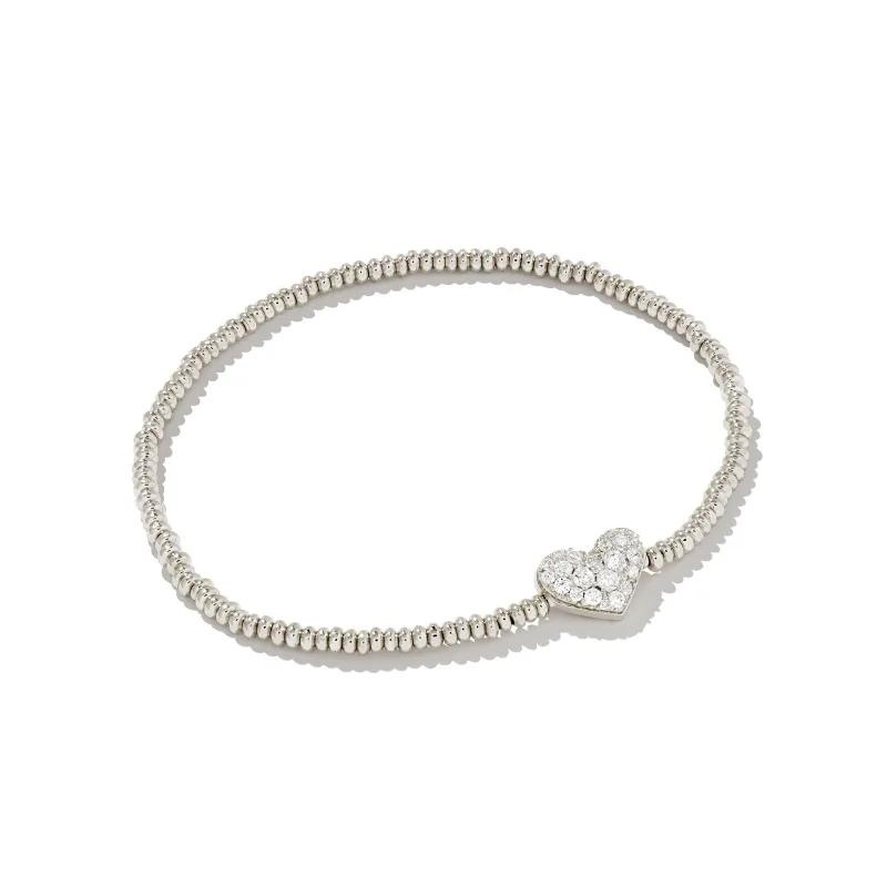 Kendra Scott | Ari Silver Pave Heart Stretch Bracelet in White Crystal - Giddy Up Glamour Boutique
