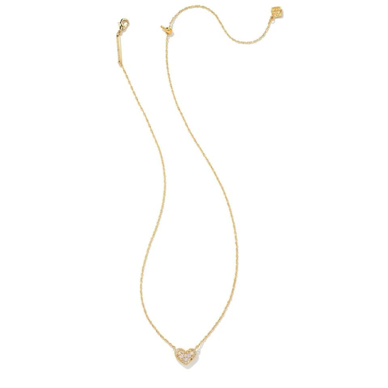 Kendra Scott | Ari Gold Pave Crystal Heart Necklace in White Crystal - Giddy Up Glamour Boutique
