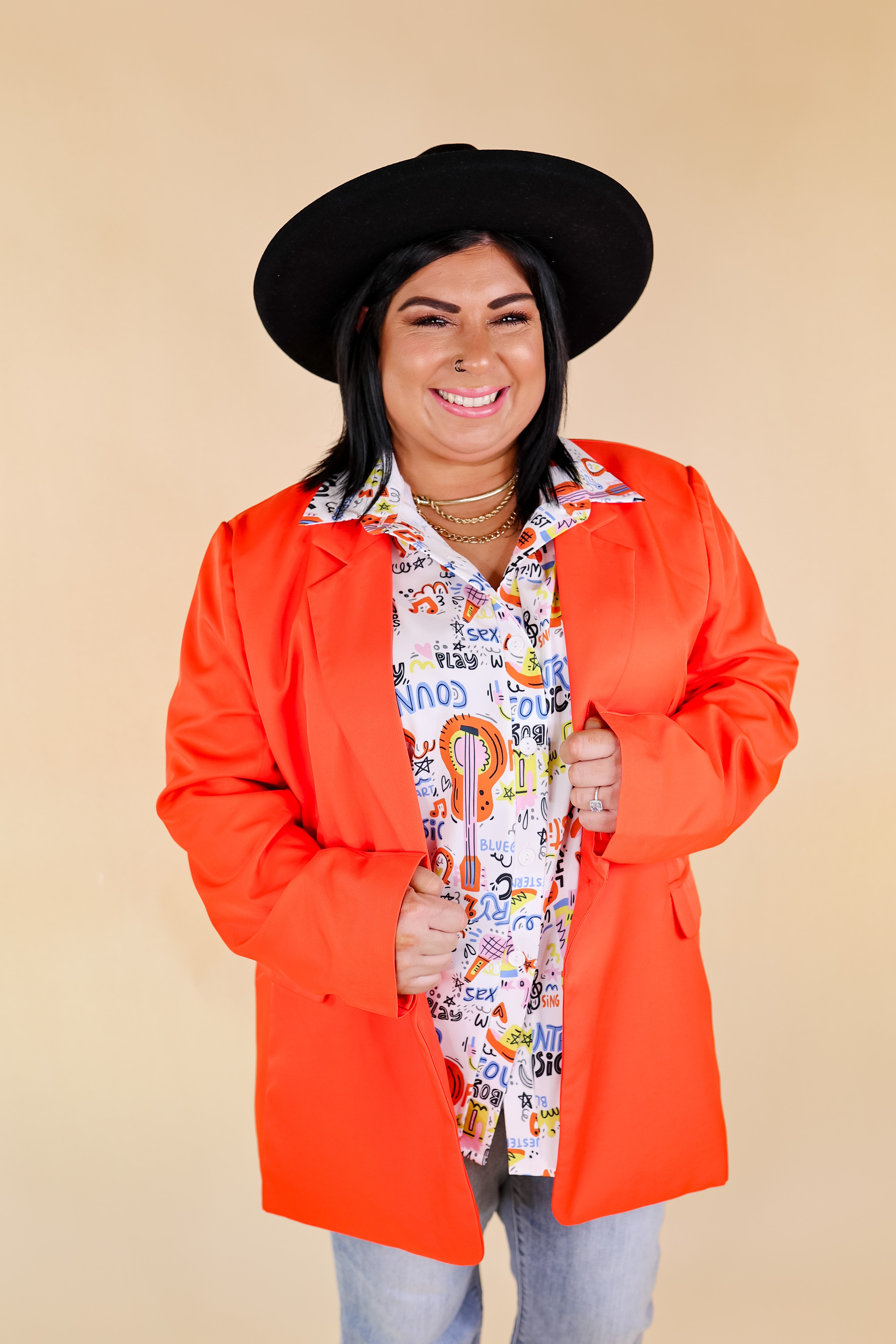 Expect First Class Long Sleeve Blazer in Bright Orange - Giddy Up Glamour Boutique
