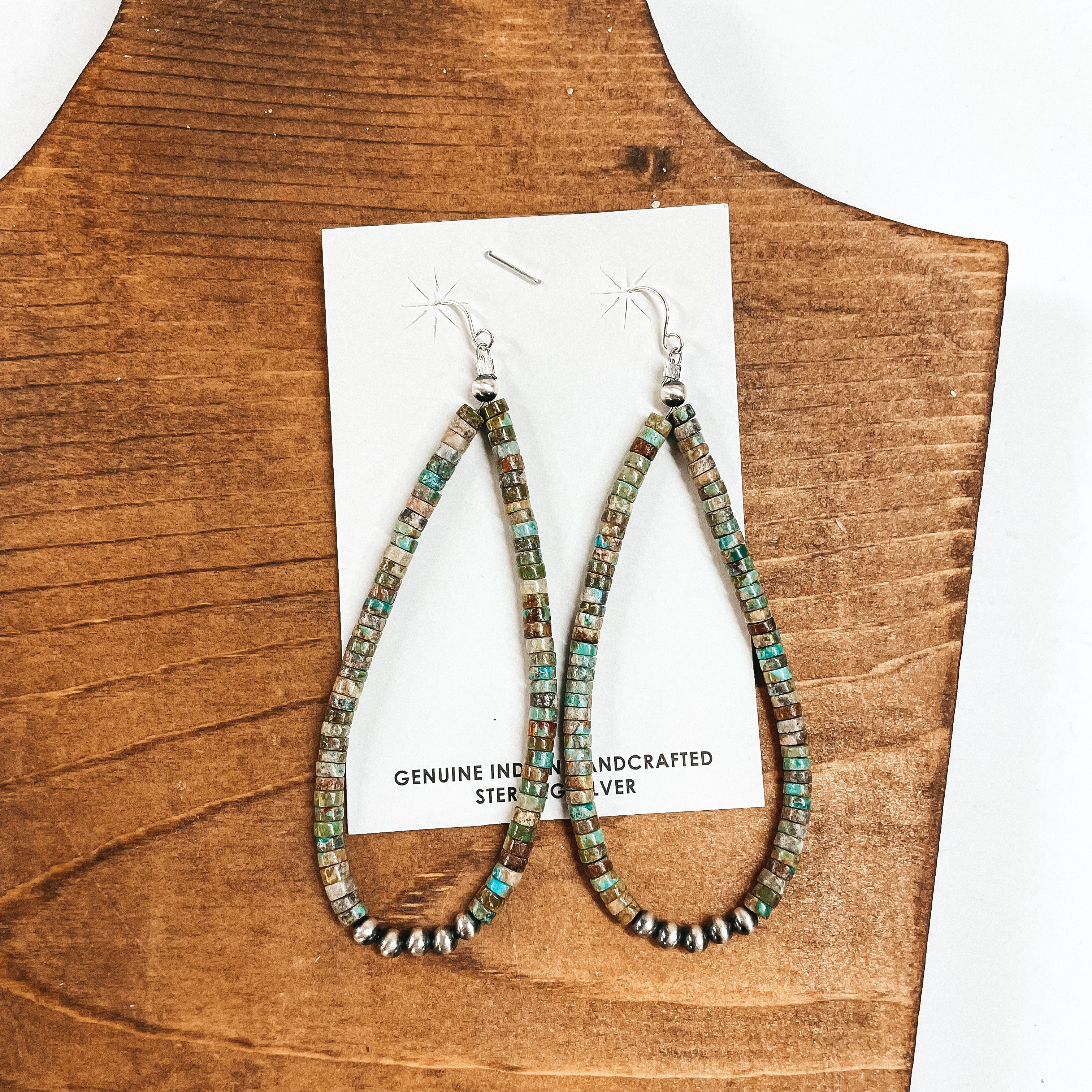 Navajo | Navajo Handmade Turquoise Beaded Teardrop Earrings with Navajo Pearls - Giddy Up Glamour Boutique