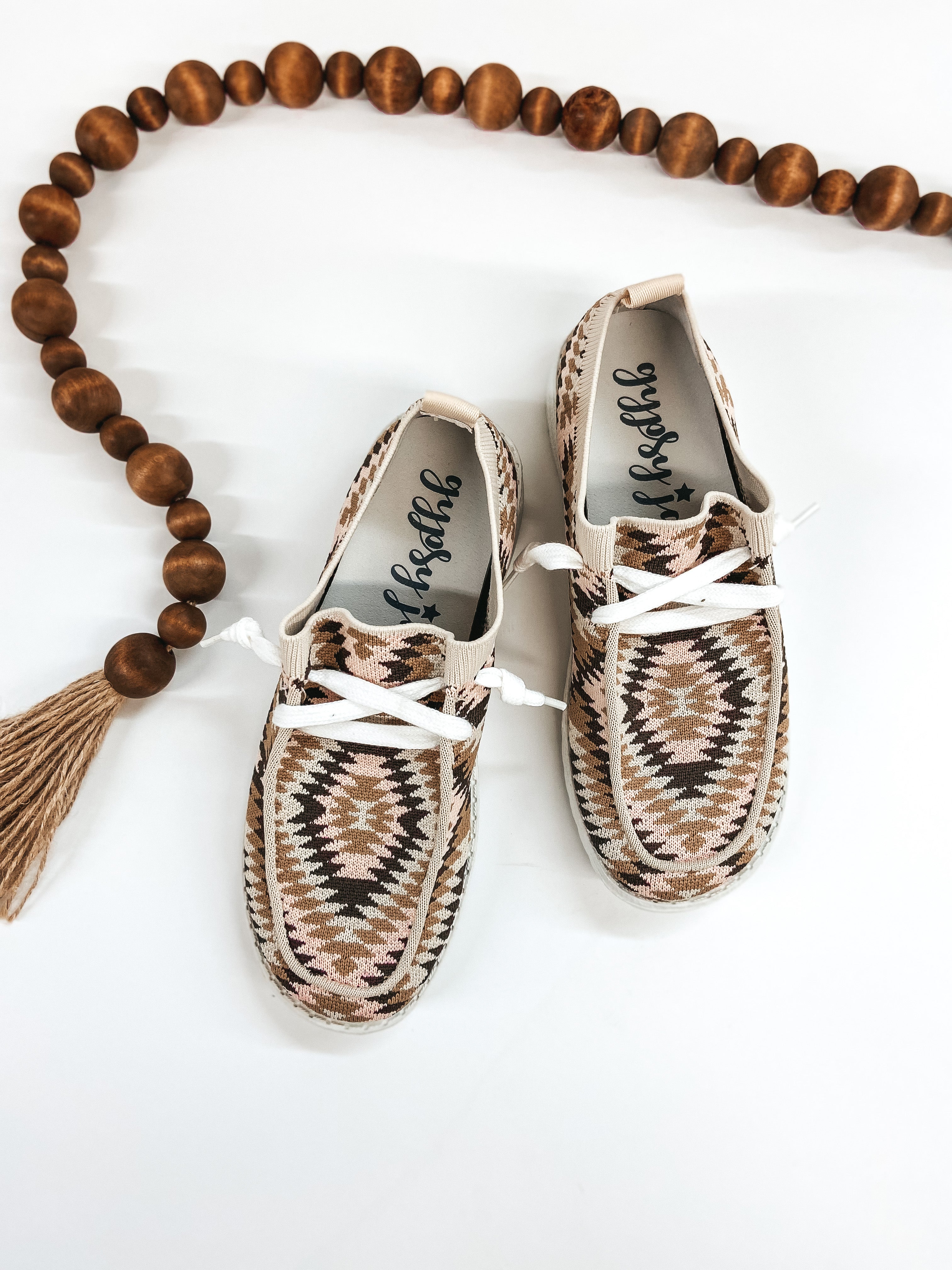 Very G | Have To Run Knit Stretch Slip On Loafers with Laces in Cream Blush - Giddy Up Glamour Boutique