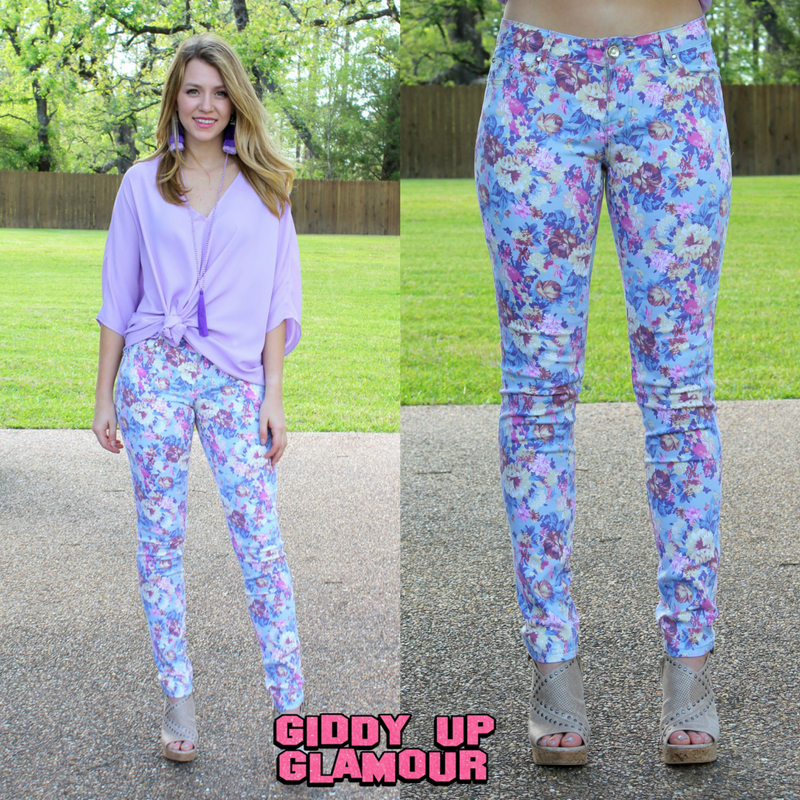 In Full Bloom Floral Printed Pants in Lavender - Giddy Up Glamour Boutique