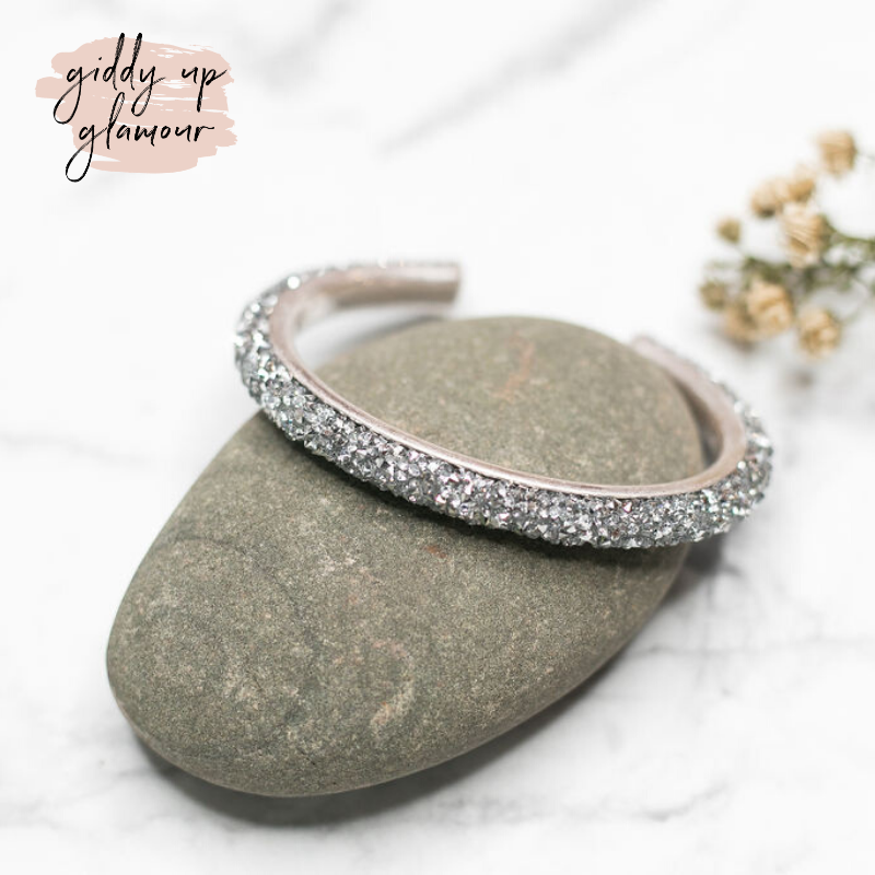 Crystal Cuff Bracelet in Silver - Giddy Up Glamour Boutique