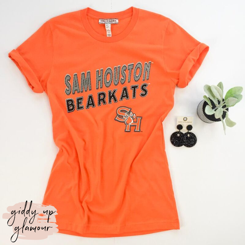 SHSU | Sam Houston Bearkats Block Letter Logo Short Sleeve Tee Shirt in Orange - Giddy Up Glamour Boutique