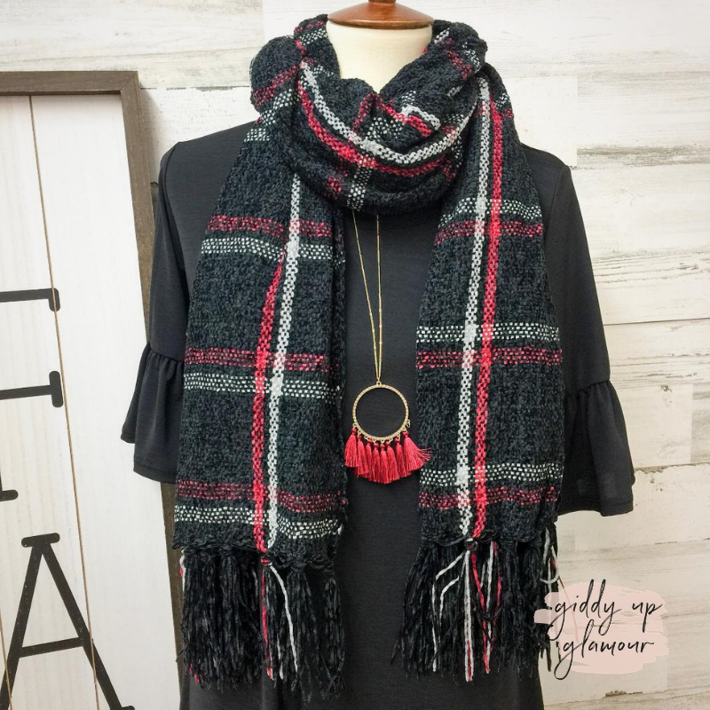 Super Soft Plaid Scarf in Black - Giddy Up Glamour Boutique