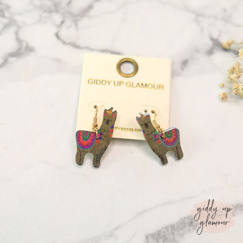 Fiesta Llama Wooden Earrings - Giddy Up Glamour Boutique