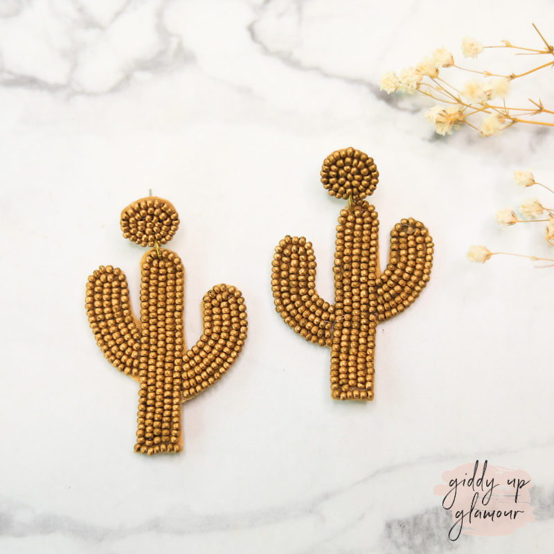 womens trendy jewelry seed bead gold cactus earrings
