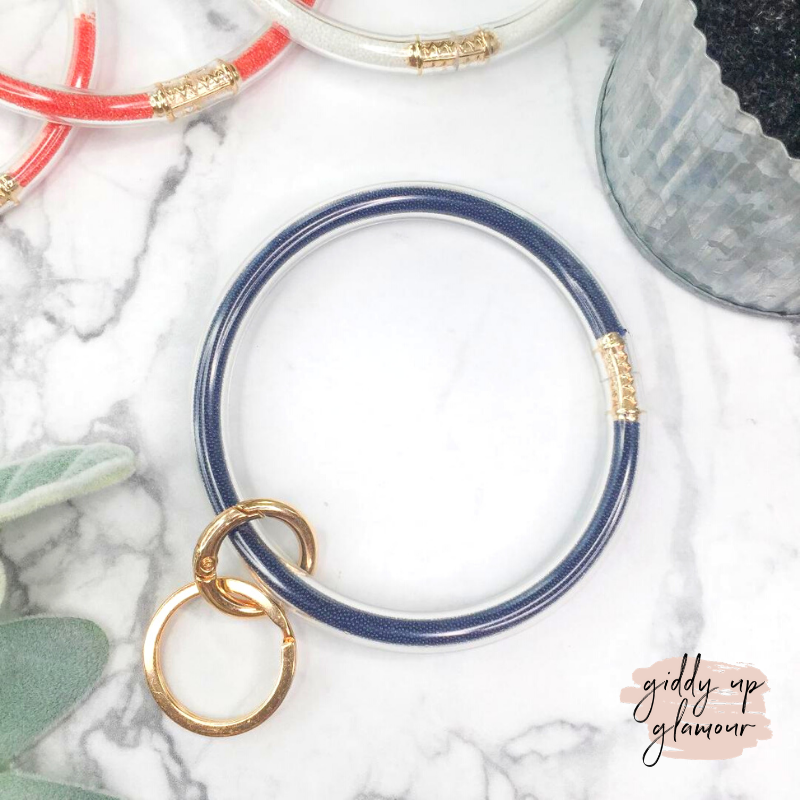 Clear O Bangle Key Ring with Micro Beads in Navy - Giddy Up Glamour Boutique