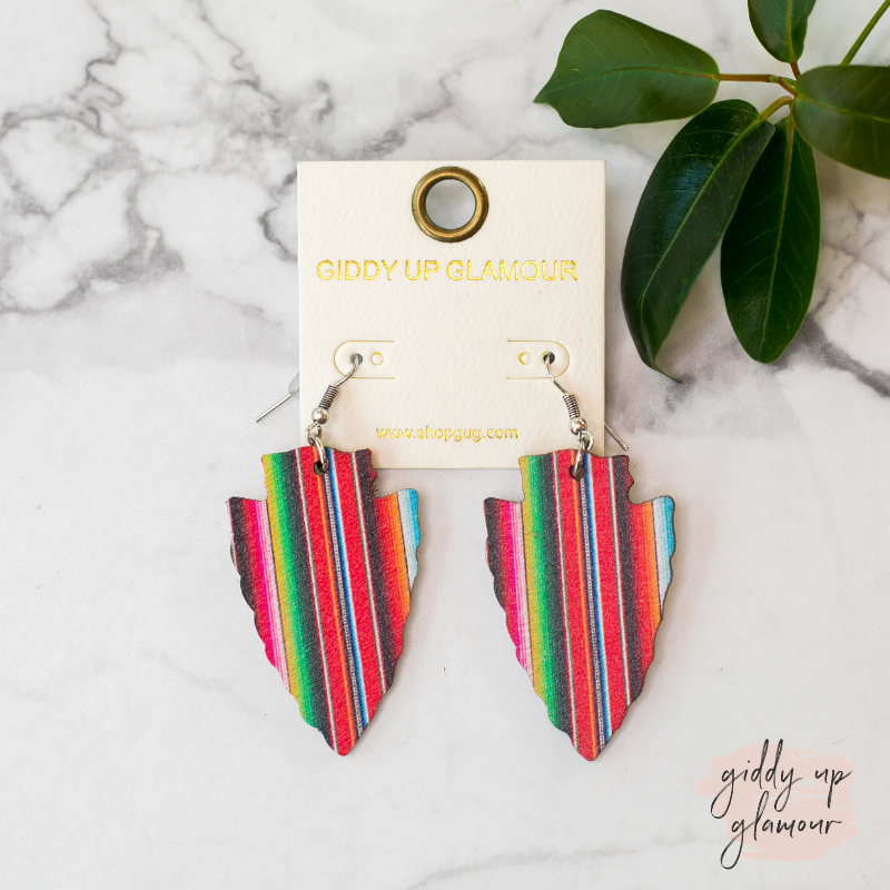 Arrowhead Wooden Earrings in Serape - Giddy Up Glamour Boutique