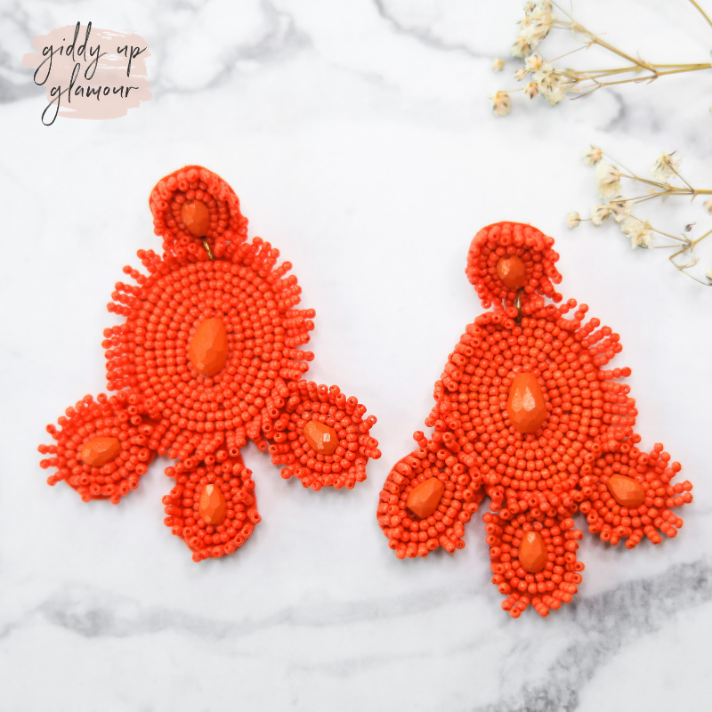 trendy womens jewelry seed bead orange statement earrings