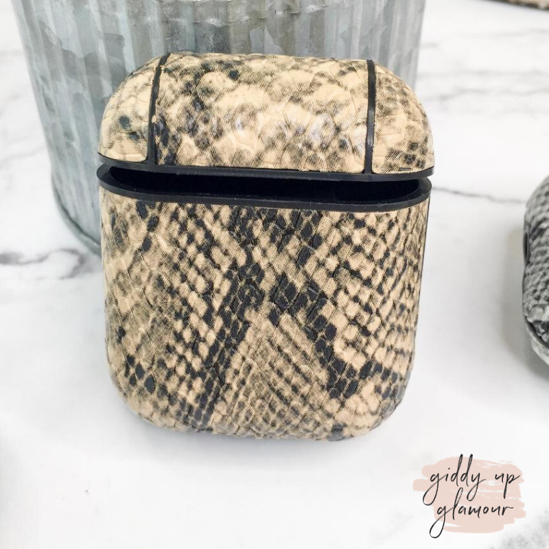 Protective AirPods Case in Beige Snakeskin Print - Giddy Up Glamour Boutique