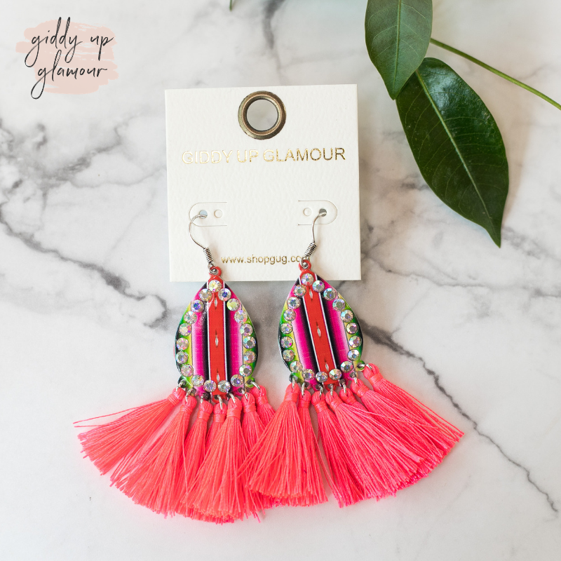 Serape Print Tassel Earrings in Hot Pink - Giddy Up Glamour Boutique
