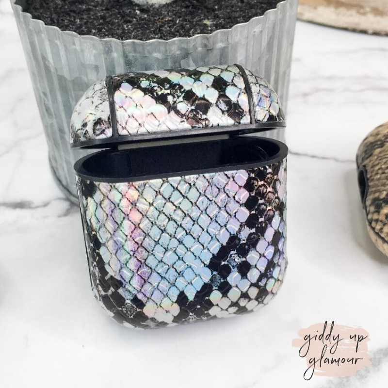 Protective AirPods Case in Metallic Snakeskin Print - Giddy Up Glamour Boutique