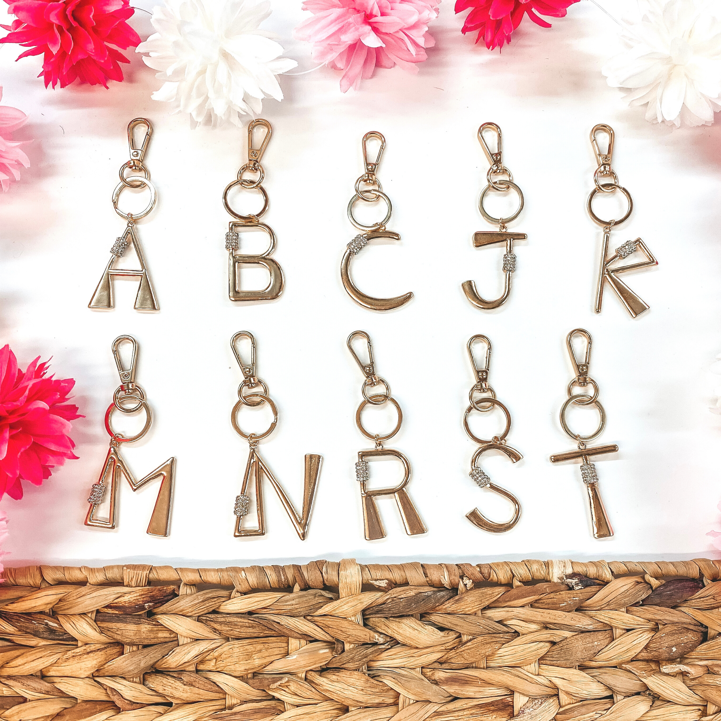 Gold and Crystal Detailed Initial Keychains - Giddy Up Glamour Boutique