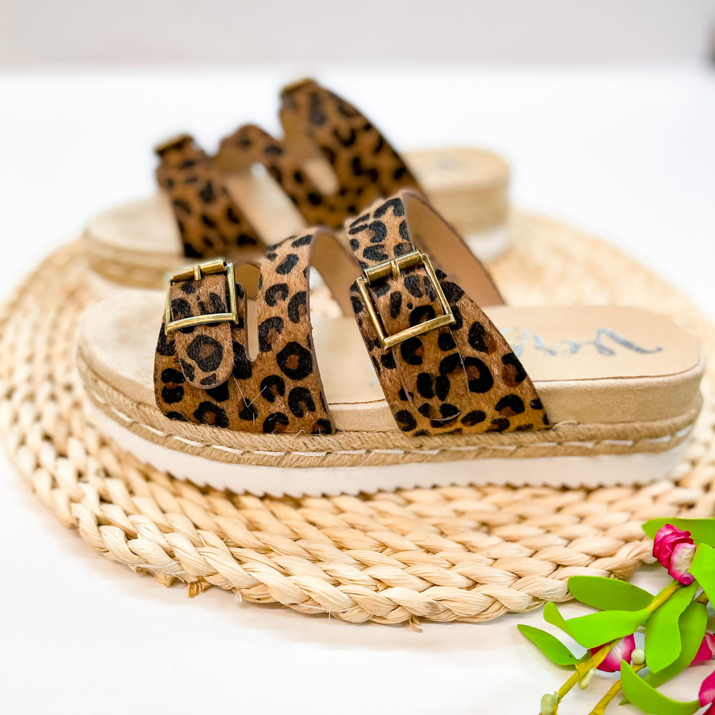 Very G | Traveling Places Strappy Faux Hide Platform Sandals with Buckles in Leopard - Giddy Up Glamour Boutique
