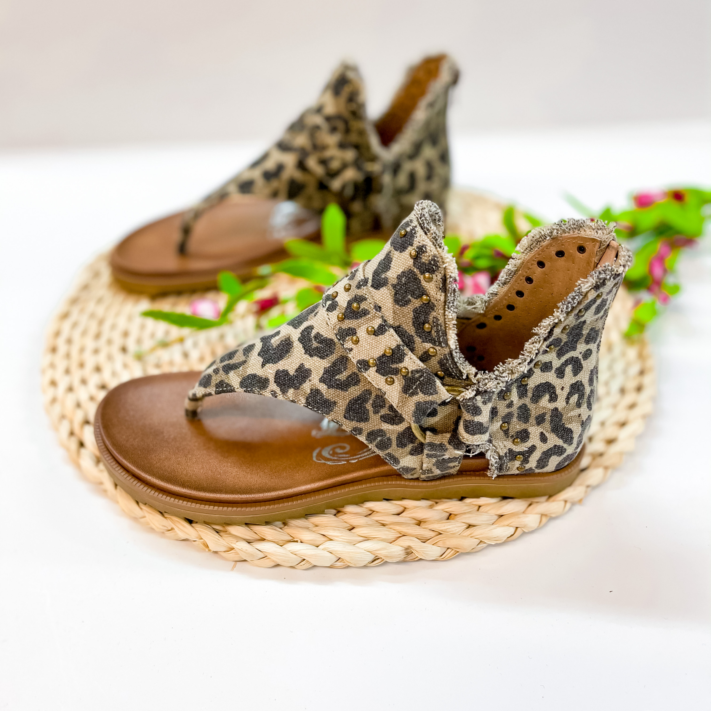 Very G | Life is a Journey Canvas Sandal with Studded Detailing in Leopard - Giddy Up Glamour Boutique